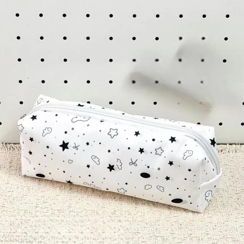 1Pcs Star Cloud Bow Print Large Capacity Canvas Pencil Pouch Zipper Pen Bag Ideal Gift for Back to School