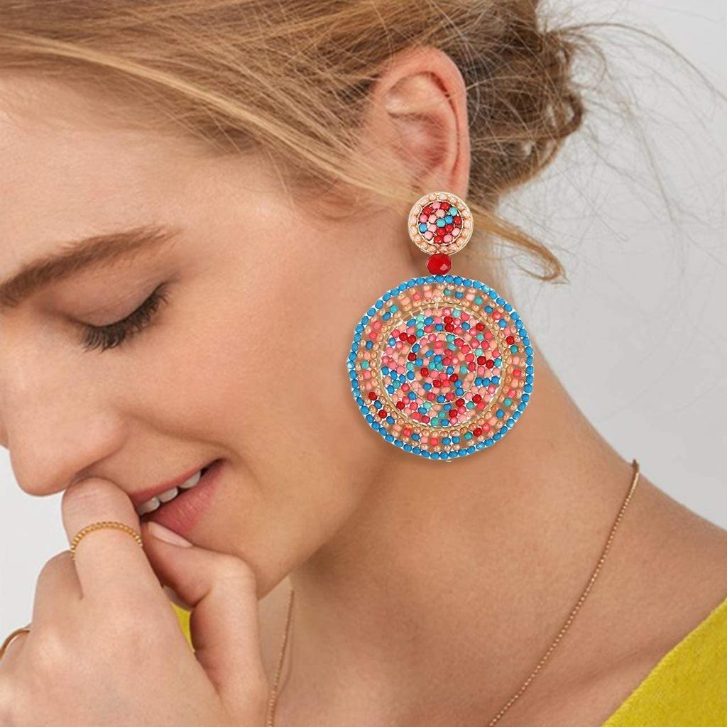 Vintage Doppelte Runde Saatperlen Hängeohrringe für Damen Schmuck Geschenk