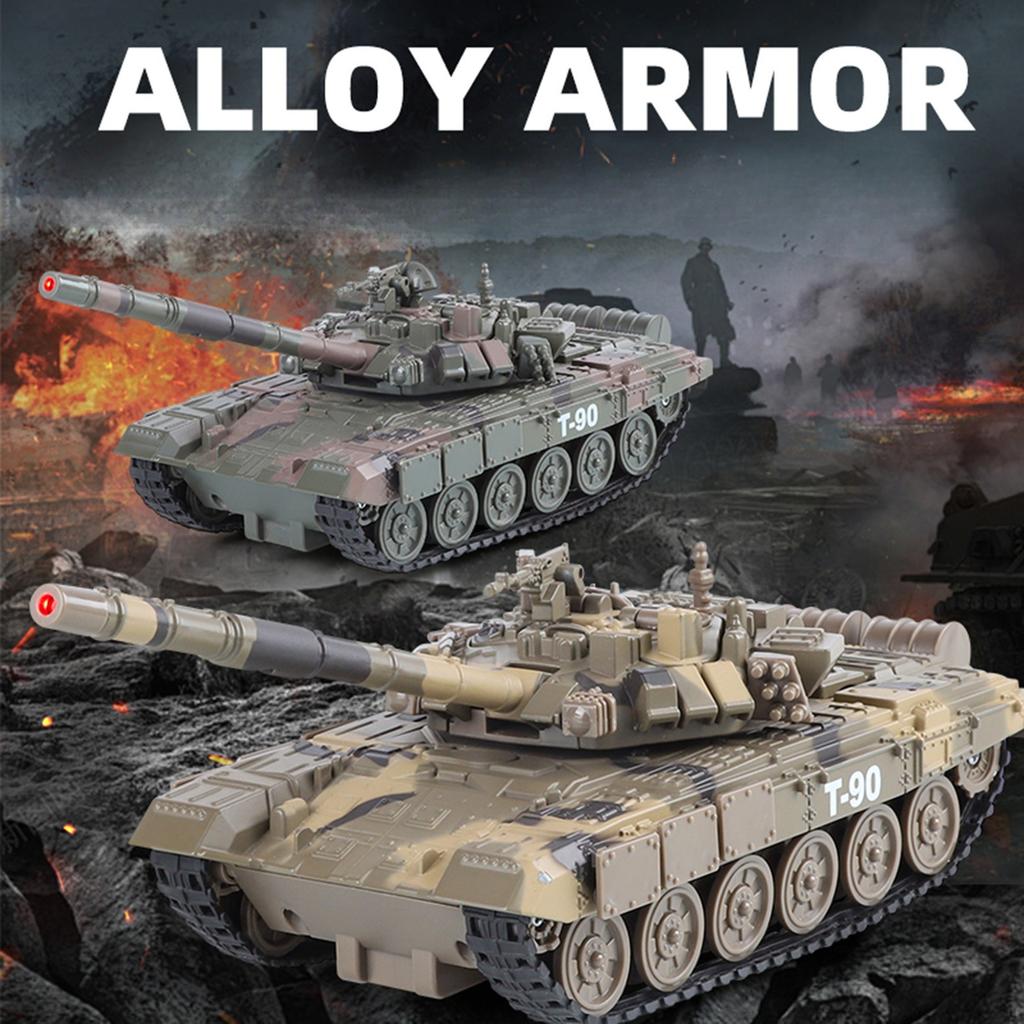 Simulated alloy T-90 main battle tank spray version military model boy toy light swing parts