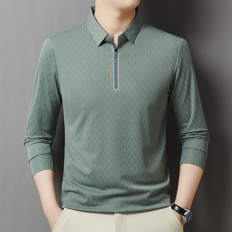 Men'S Long-Sleeved Polo Shirt Lapel T-Shirt Light Luxury Casual Anti-Wrinkle Dry Skin-Friendly Business Breathable Versatile Top
