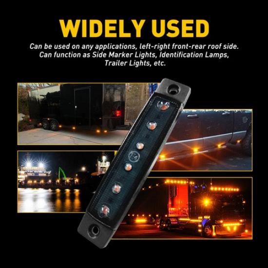 10x Amber 6 LED Side Clearance Marker Lights for RV Car Truck Trailer Pickup 12V