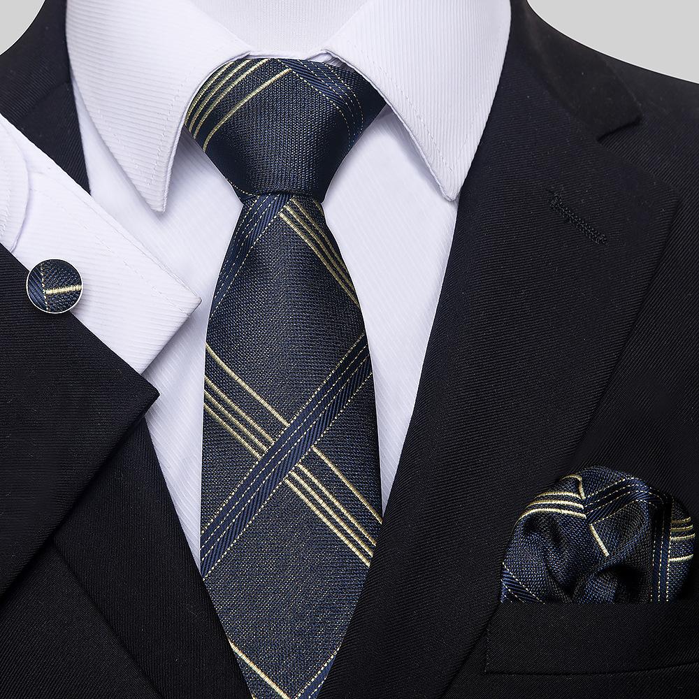 Korean Version Of Casual Floral Tie Men'S Jacquard Polyester Silk Pocket Towel Cufflink Tie Set