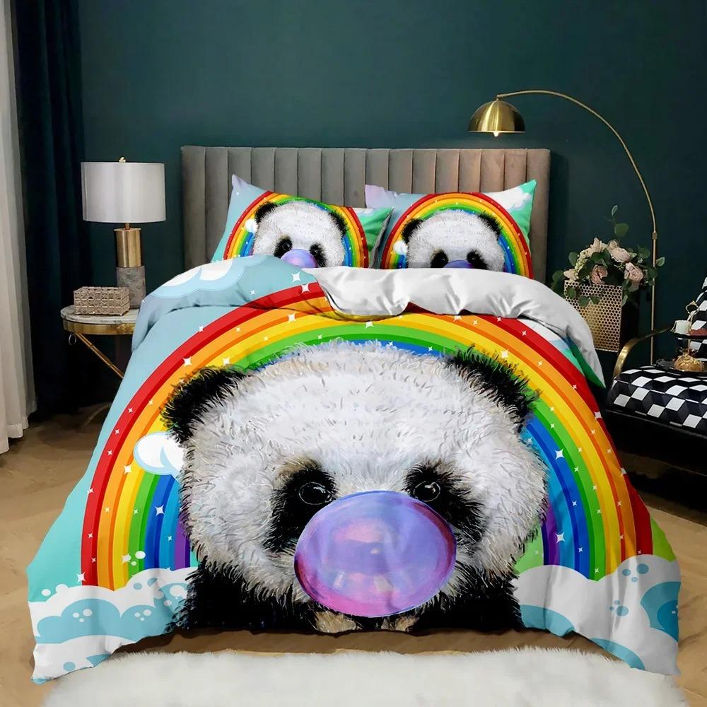 Panda Duvet Cover Cute Animal Bedding Collection For Kids Boys Girl Cartoon Giant Panda Polyester Comforter Cover Bear Printed Wildlife