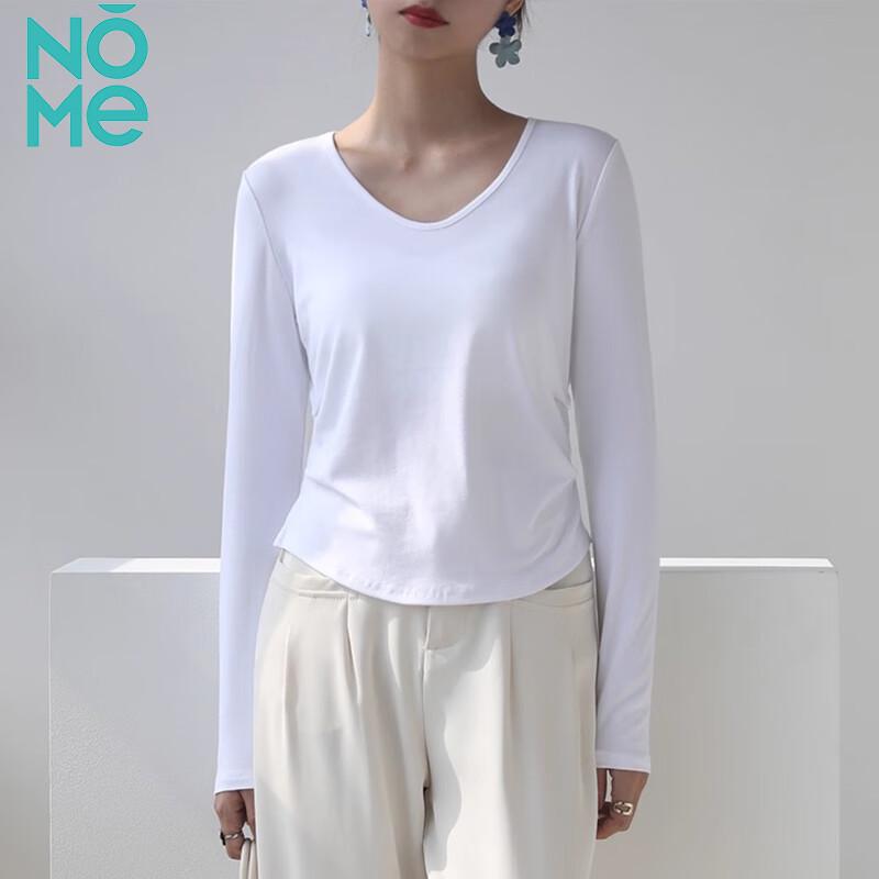 NOME Women s V-Neck Pleated Long Sleeve Slim Top XL
