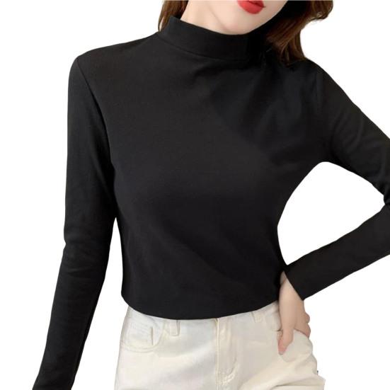 Приталенная блузка с длинными рукавами и высоким воротником до половины, осень-зима M