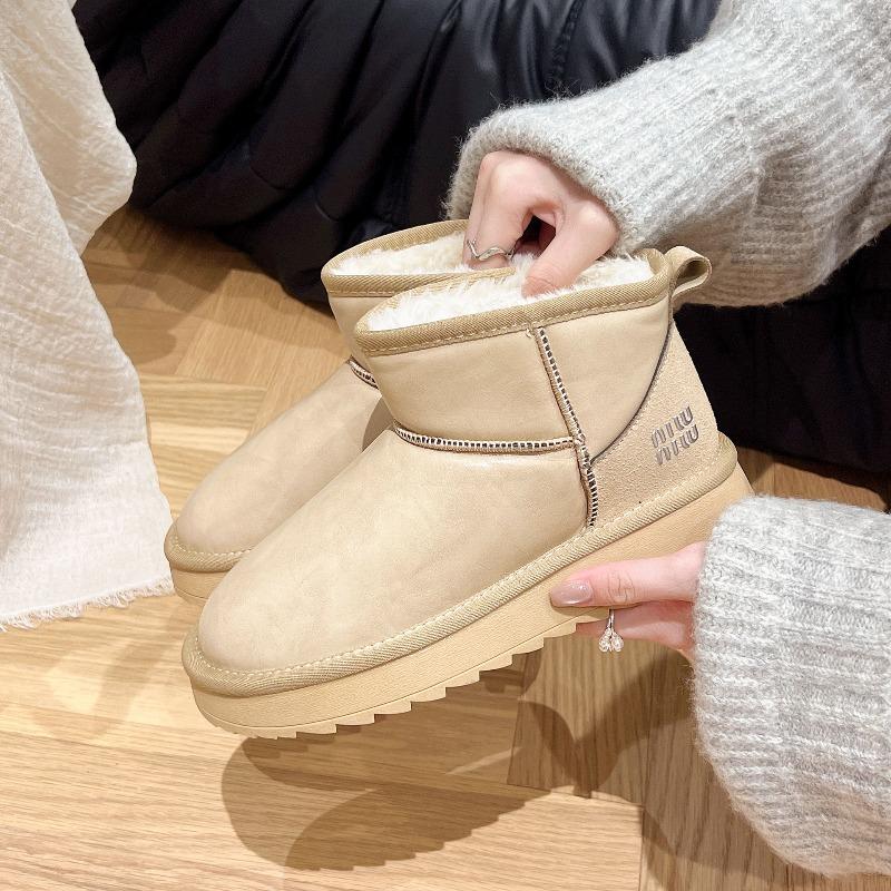 Snow boots women's short leather surface non-slip new velvet thickened thermal shoes non-slip snow platform shoes cotton shoes