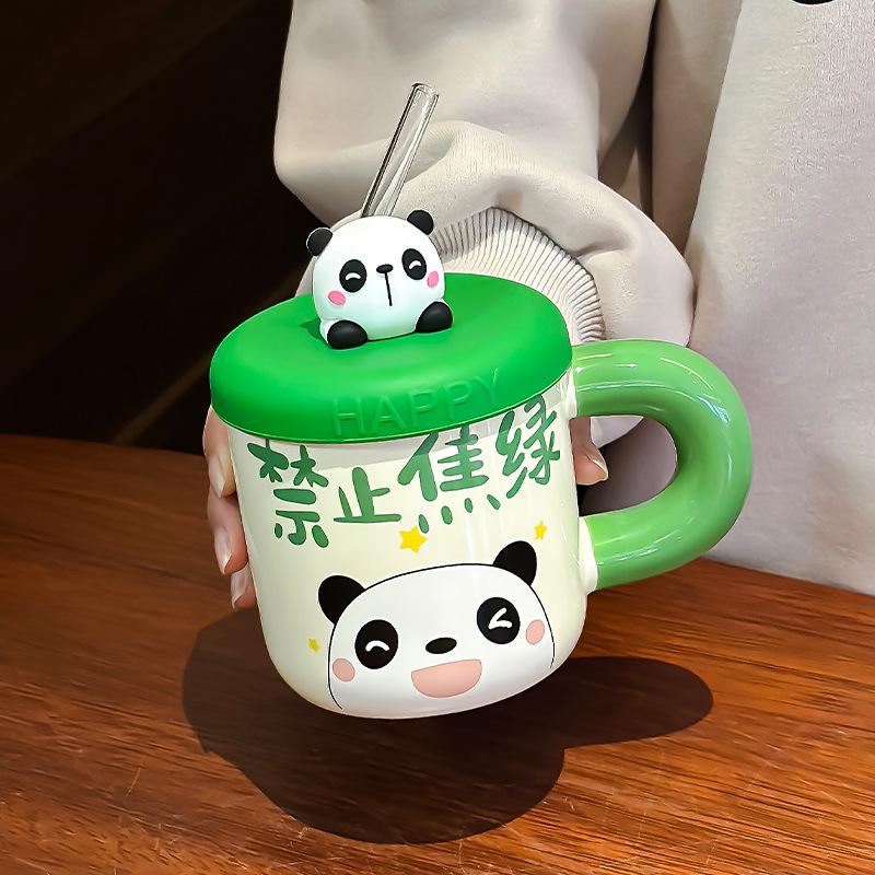 Ceramic Cute Bear Water Cup Straw Cup With Lid Ceramic Coffee Mug Beer Christmas Cups Funny Mugs Personalized Gift Drinkware Bar