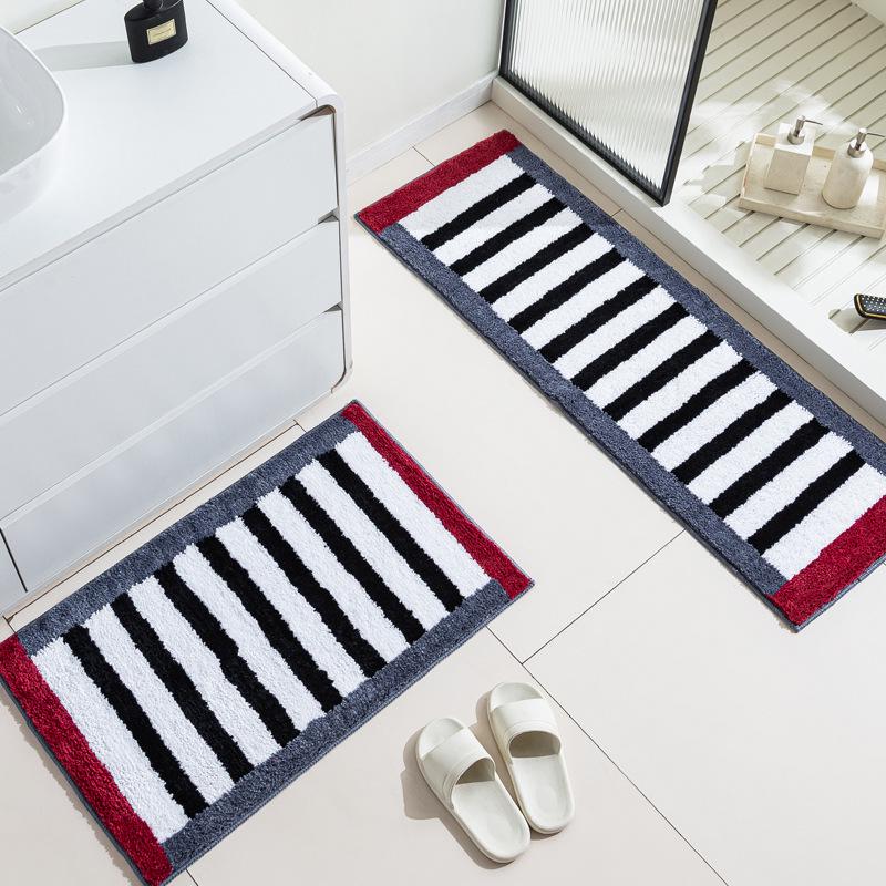 Tappeto da terra in peluche a righe - Spesso, Assorbente, Lungo per Camera da letto, Finestra a golfo o Bagno.