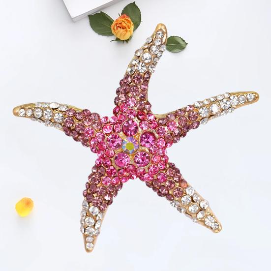 Cute Colorful Rhinestone Starfish Brooch Elegant Clothing Accessories Men Women Bag Hat Business Suit Lapel Pin Fashion Jewelry Gift