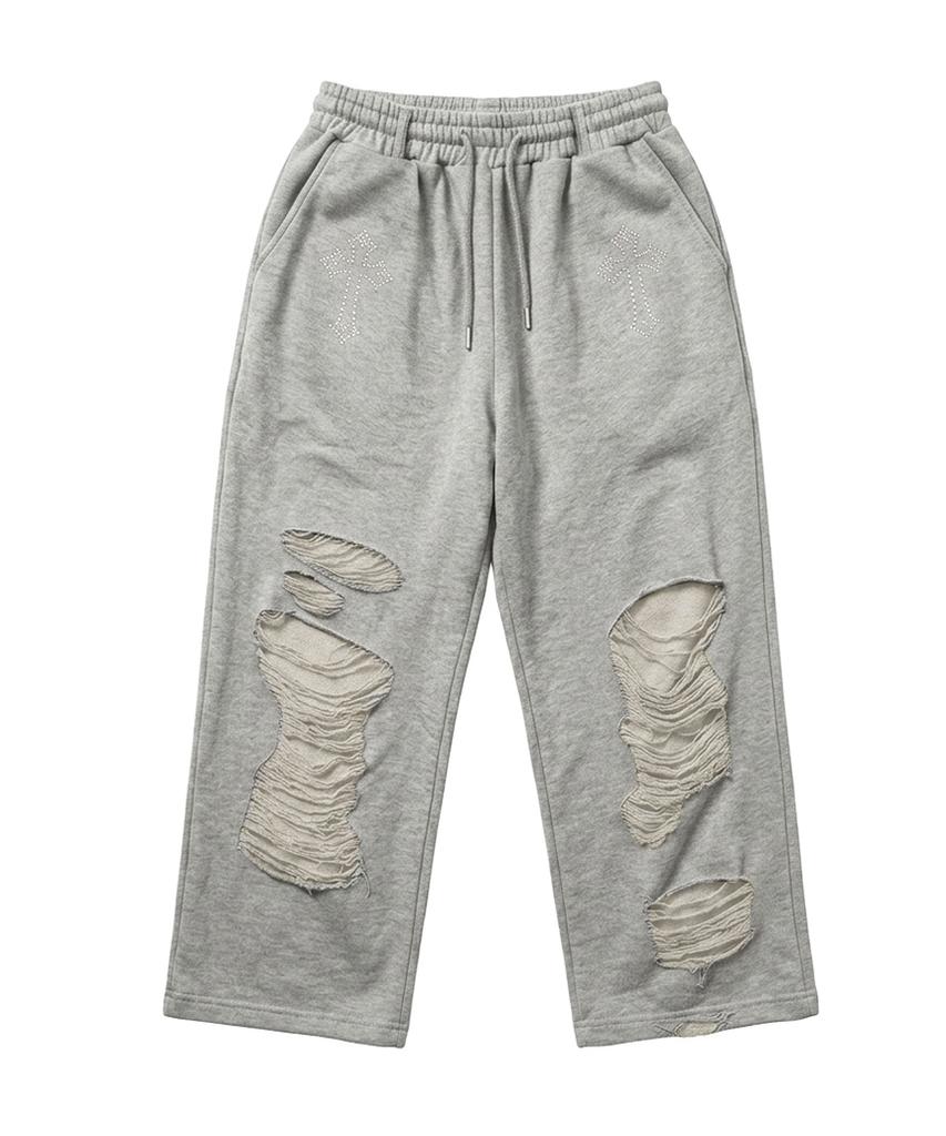 ESCAPEFROM Cross Hotfix Damage Point Sweatpants Gray