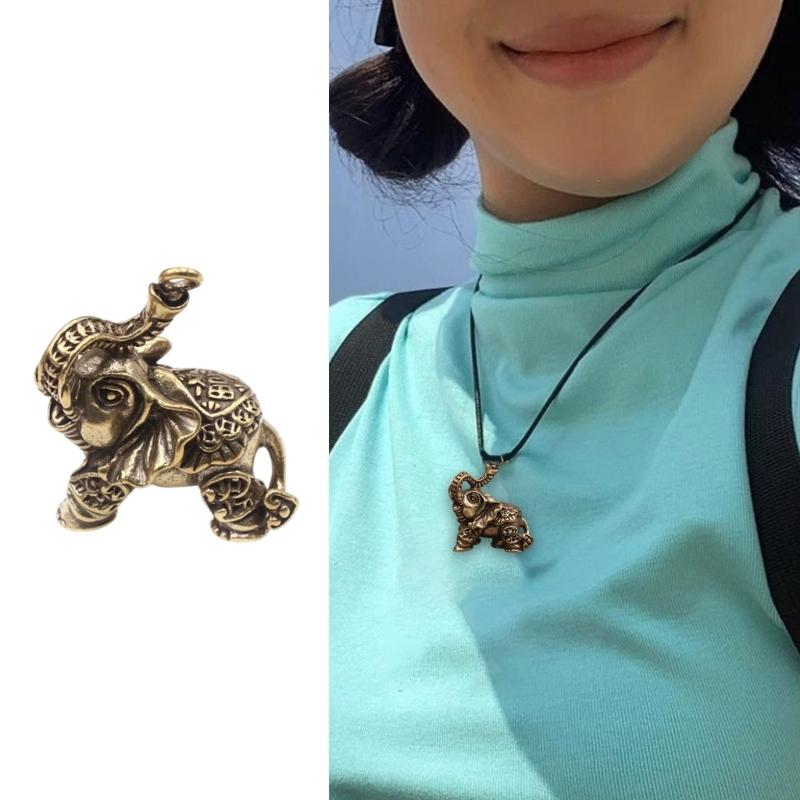 Handcrafts Brass Elephant Keychain Pendant Ornament Representing Strength and Luck for Traditional Decors Enthusiasts