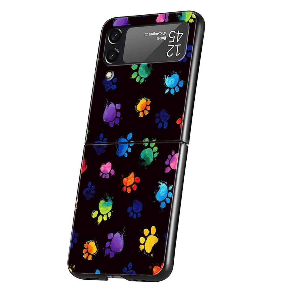 

Dog Footprint Paw Cute Hard PC Phone Case For Samsung Galaxy Z Flip 5 4 3 Black Cover For Galaxy Z Flip 6 Foldable Shockproof for Z Flip 5