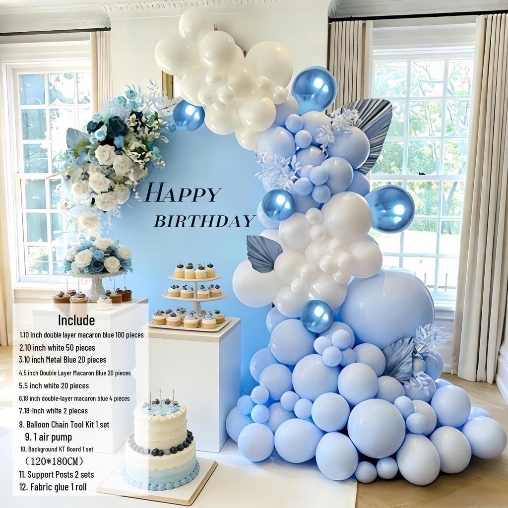 Blue & White Macaron Latex Balloon Garland Set for Birthday Party Decoration