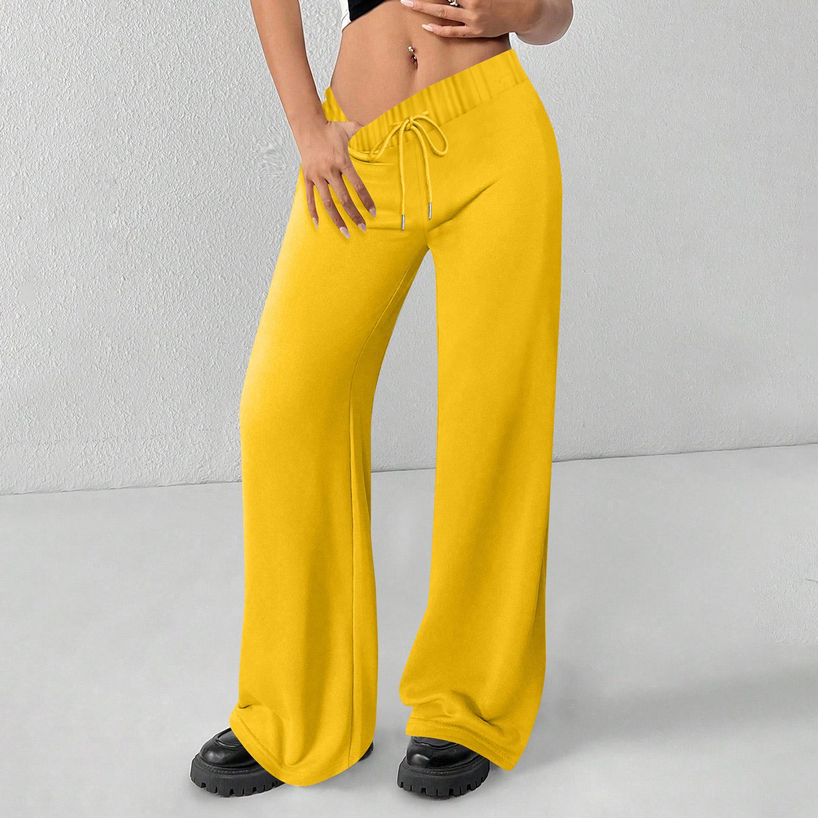 

Women s High Waisted Wide Leg Sweatpants Casual Jogger Pants XL жёлтый