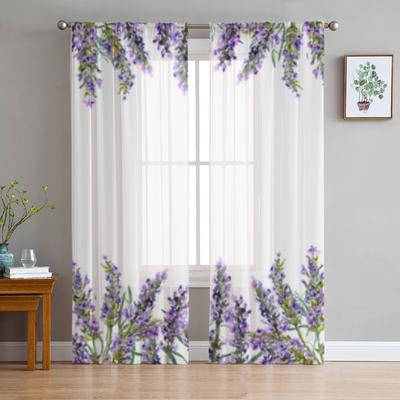 Aquarell Blumenstrauß aus Lavendel Tüll Vorhänge für Wohnzimmer Dekoration Moderne Schleier Chiffon Vorhänge Schlafzimmer Sheer Voile