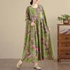 DIMANAF New 2025 Women Plus Size Spring Long Dress Loose Basic Vintage Oversize Long Sleeve Maxi Floral