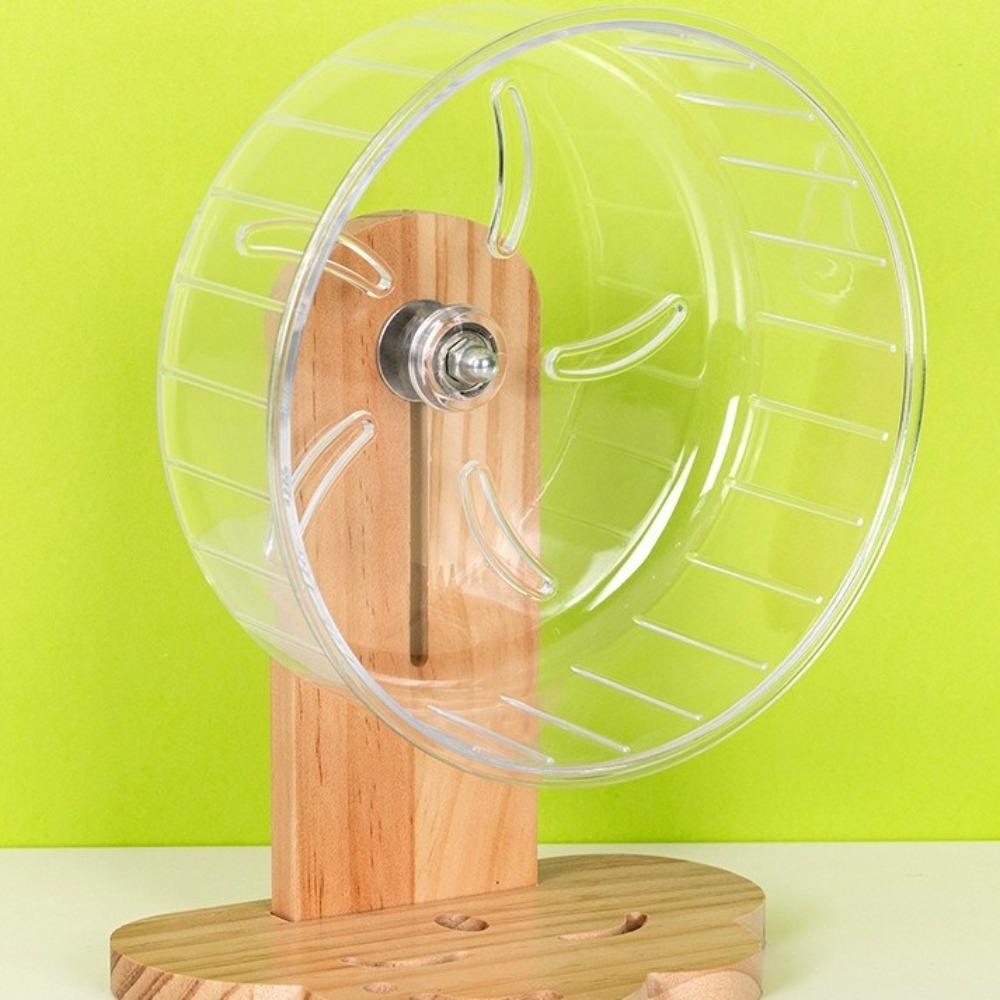 Transparent Hamster Exercise Wheel Wooden Stand Hamster Running Stand Pet Exercise Toy  Golden Bear
