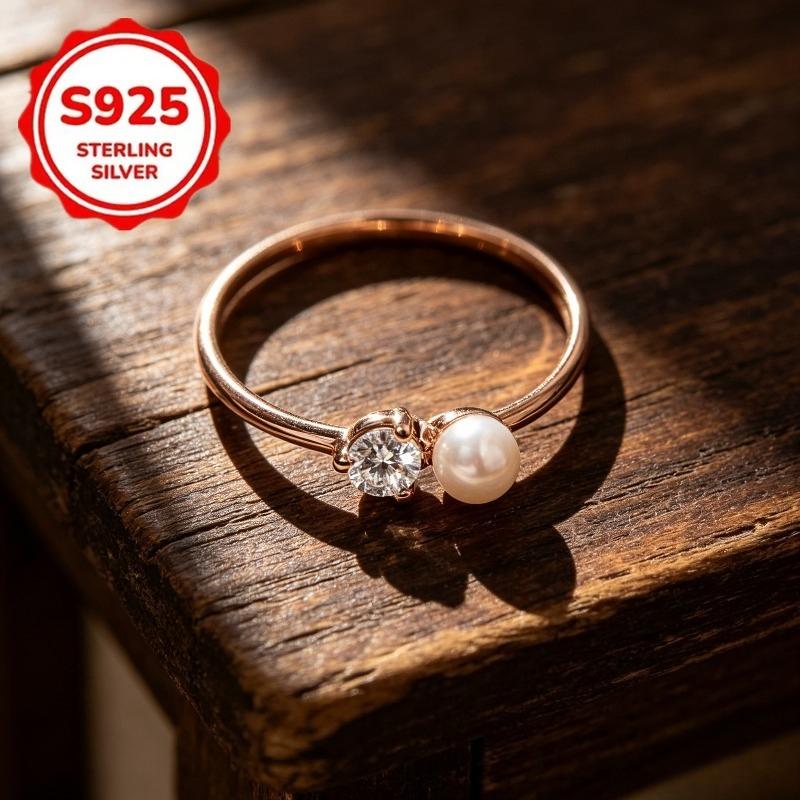 1pcs 925Sterling Silver Women's ring with ultra-bright inlay3A Diamond and pearl gifts carry beautiful meanings