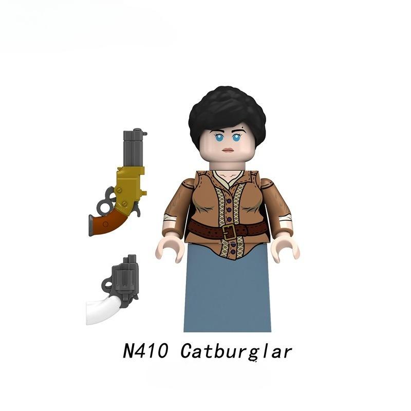 N409-416 Cowboy Small-grained Figure Toy, Dual-colored Weapons, Educational Building Blocks for Children