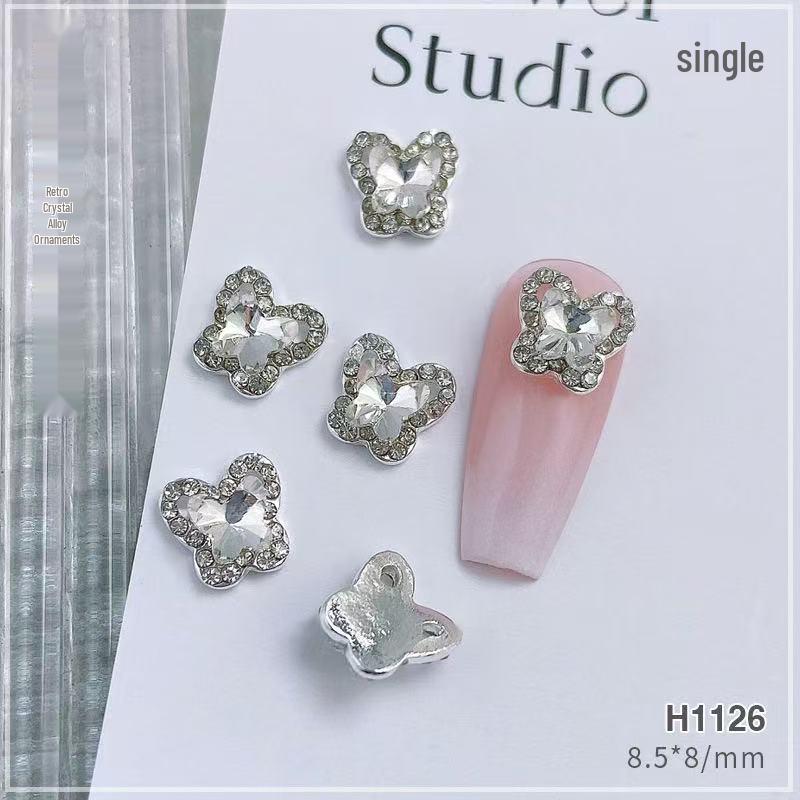 Nail Art Rhinestone Ornaments: Large Oval & Square Transparent Silver-White Crystals