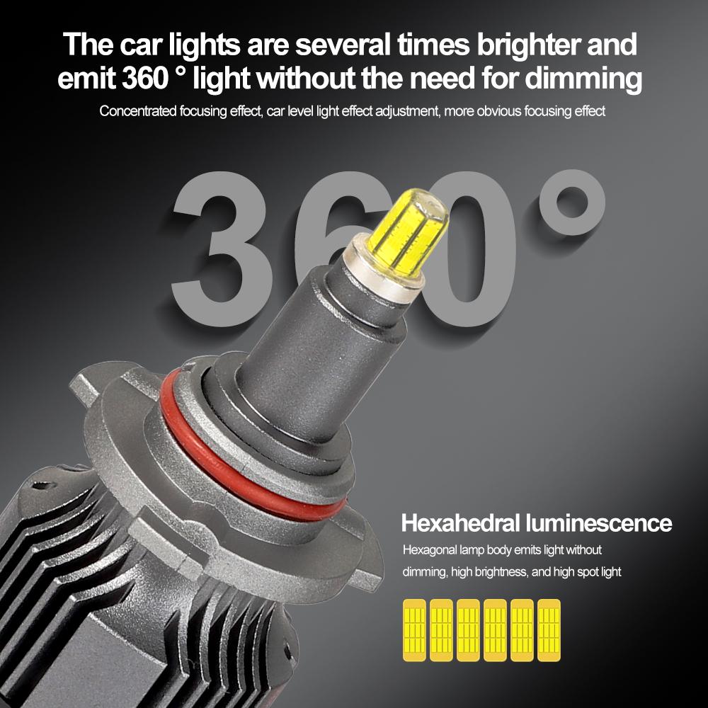 2Pcs 360 Turbo LED Headlights H7 9012 9005 H11 Canbus 80W 6000K Six-sided LED Light Auto Lamp Bulb Headlight 29000LM For Vehicle