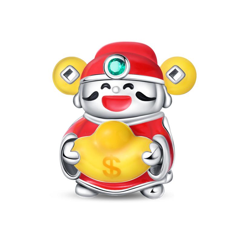 Nouveaux Charms Chat Porte-Bonheur Dieu de la Richesse en Argent 925 pour Bracelet Pandora Bijoux DIY Cadeau du Nouvel An Heureux