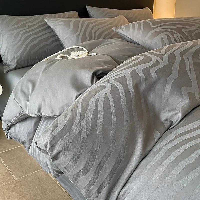 Light Luxury Satin Jacquard Solid Fitted Sheet Sets Pure Cotton Skin-Friendly Soft Quilt Cover 1.5/1.8M Bed Bedding for Adults