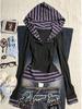 American Street Style Women's Slimming Faux Two-Piece Long-Sleeve Hoodie with Patchwork Stripes