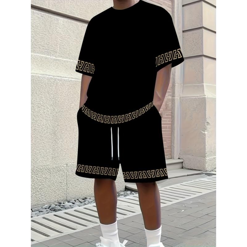 New Men's 3D Printed T-shirt Shorts Set, Suitable for Family Gatherings, Ideal for Summer Outdoor Sports and Casual Wear - Comfortable Two-piece Set