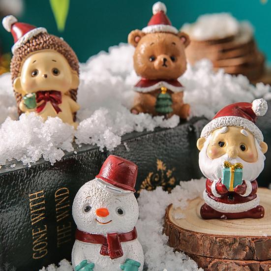Yousheng Christmas Miniature Figurines Mini Resin Santa Claus/Snowman/Tree/Bear/Rabbit Figurine 3D Cute Christmas Statue for Home Desk Decor Dollhouse