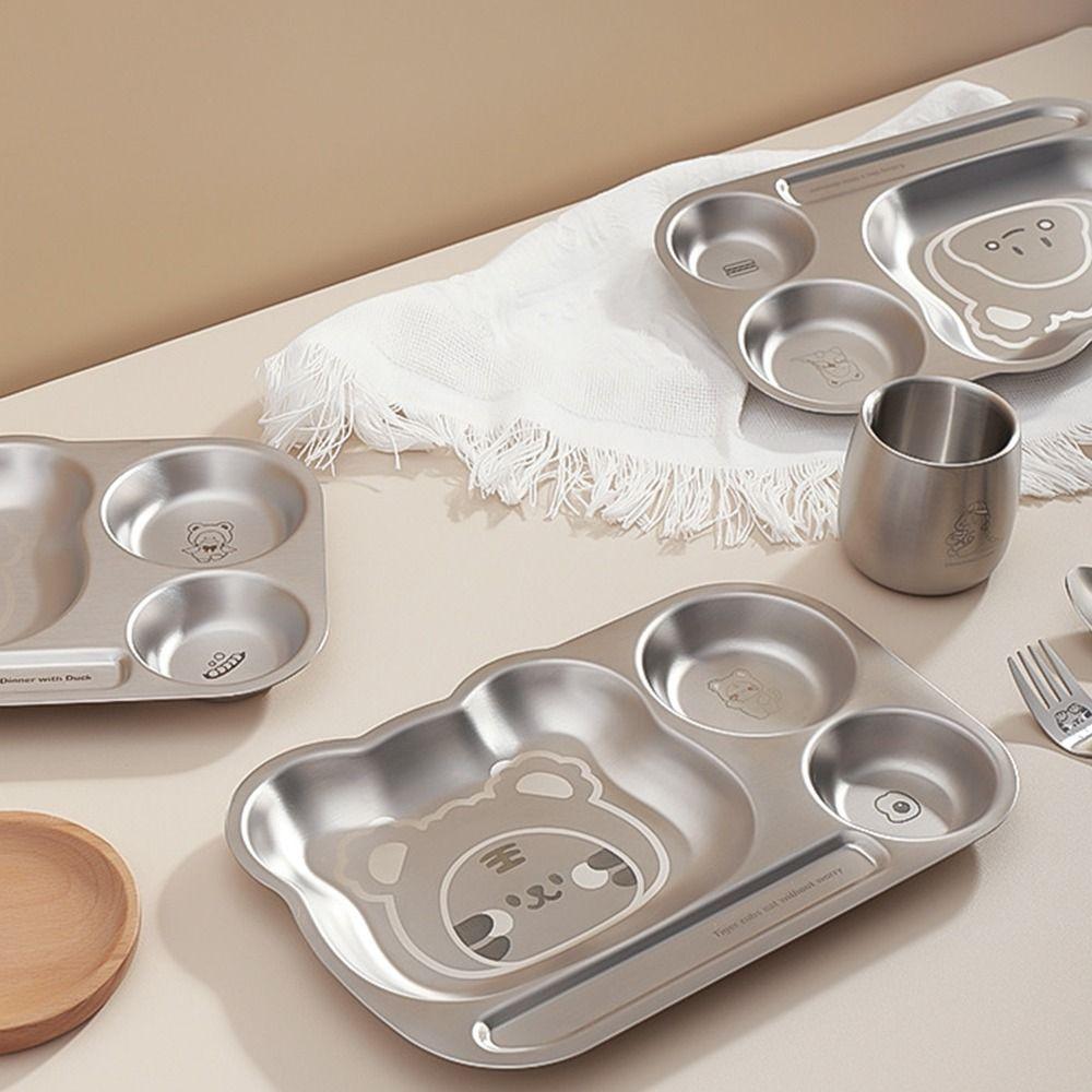 Multi Grids Children Divided Dinner Plate Square Shaped Food Plate  Kindergarten School