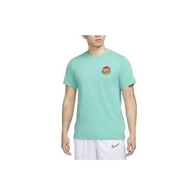 Basketball Print American Vintage Round Neck Pullover Short Sleeve T-Shirt Men Tops Blue Green FD0047-392