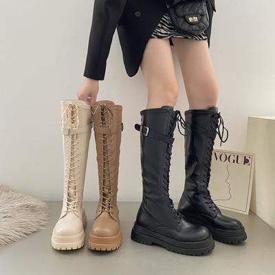 MAITA Spring and Autumn Knight Boots Women Knee High Boots Long Square Heel Women Boots Retro Platform Motorcycle Boots