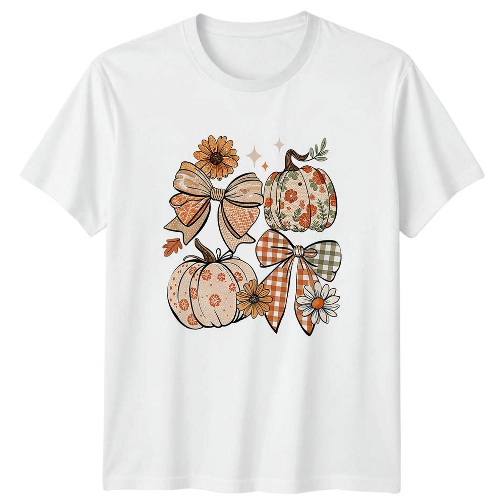 Fall Pumpkins Bows Autumn Seasonal Unisexs TShirt Unisexs Tee Graphic Unisex Top S