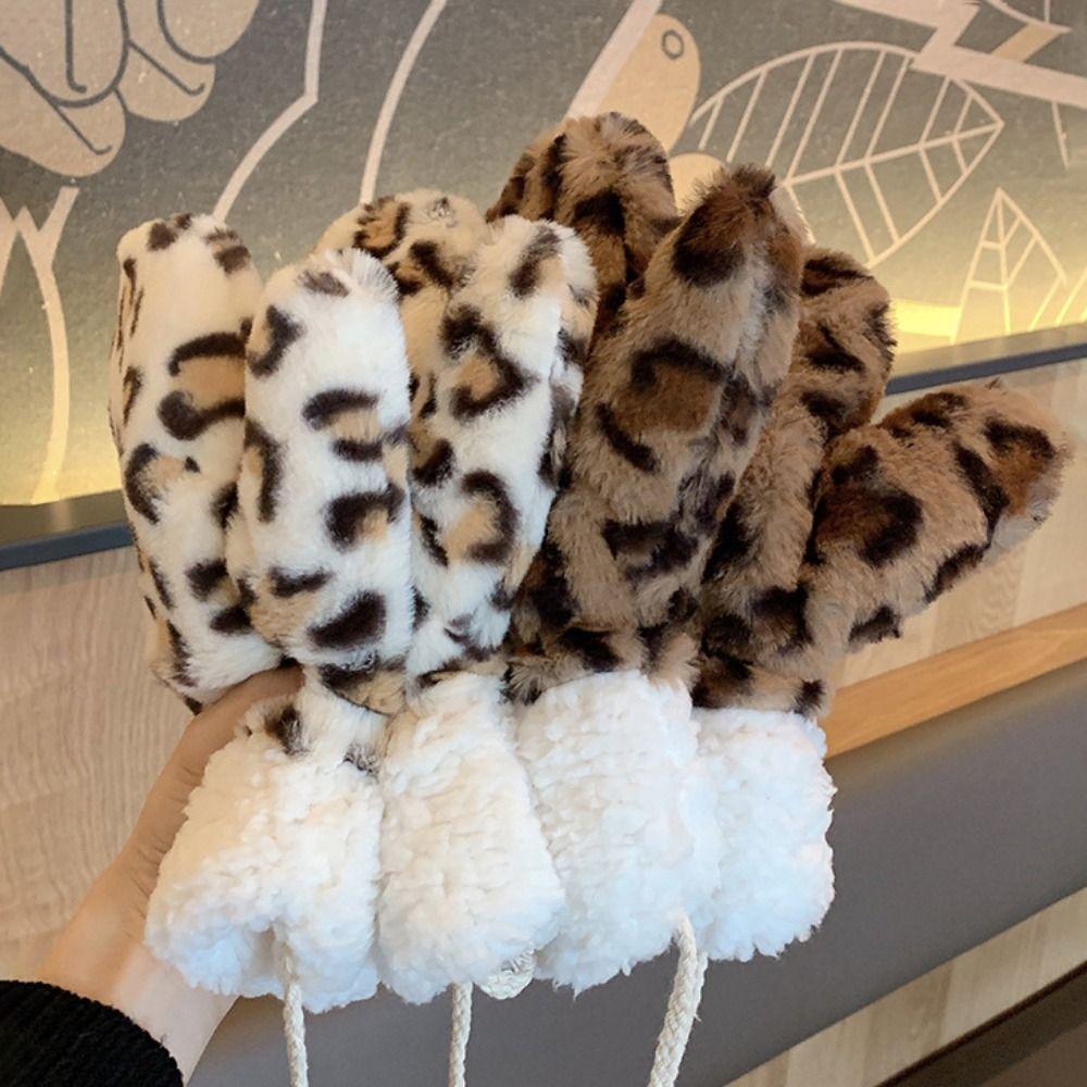 Cold Protection Leopard Print Gloves Halter Design Soft Autumn Gloves Fleece Lined Cow Printed Christmas Mittens Cold Weather