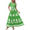 Women's V-neck flared sleeve floral print pocket short-sleeved dress