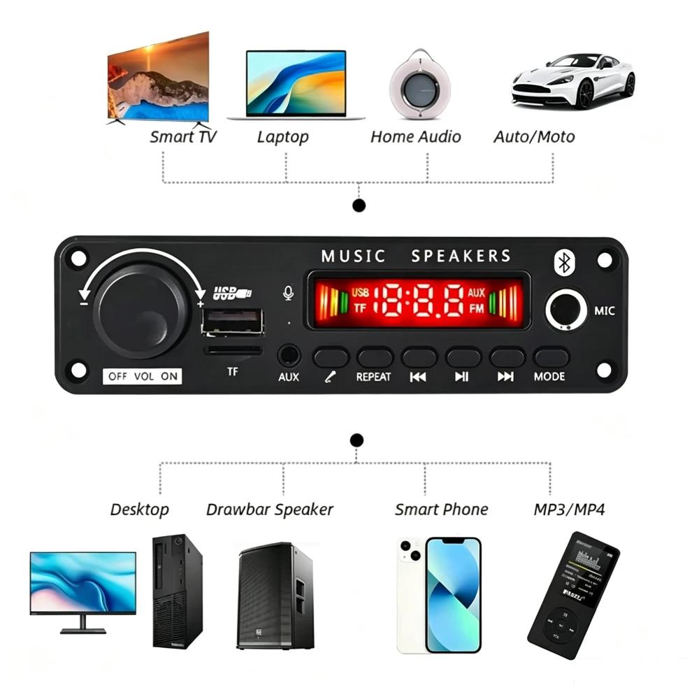 400W Amplifier Car MP3 Player Bluetooth Audio Decoder Board 8A 26V Handsfree DIY Music Player Mic SB TF FM Volume Control