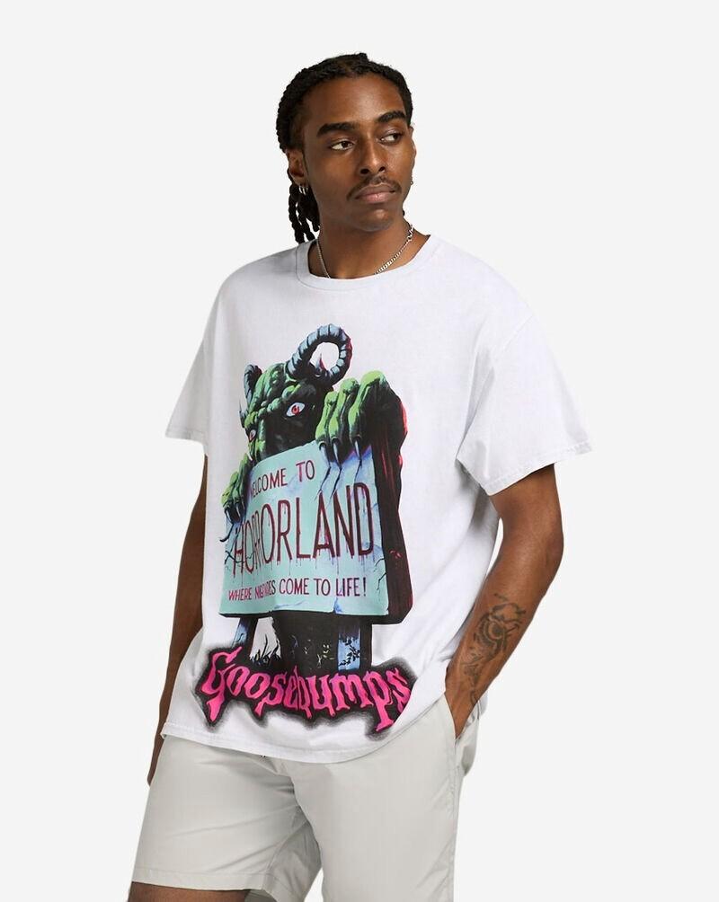 Goosebumps Mens Welcome To Horrorland Ice Gray Mineral Wash Shirt New XL