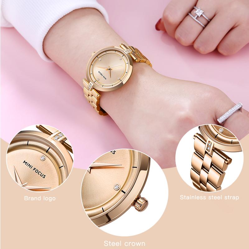 MINI FOCUS Watches Women Top Brand Luxury Quartz Watch Female Fashion Rhinestone Stainless Steel Ladies Simple Casual Wristwatch