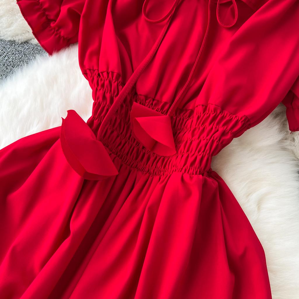 Vintage Elegante Slash Neck Kurzarm Kleid A-linie Mode Chiffon Frühling Herbst Frauen Kleider