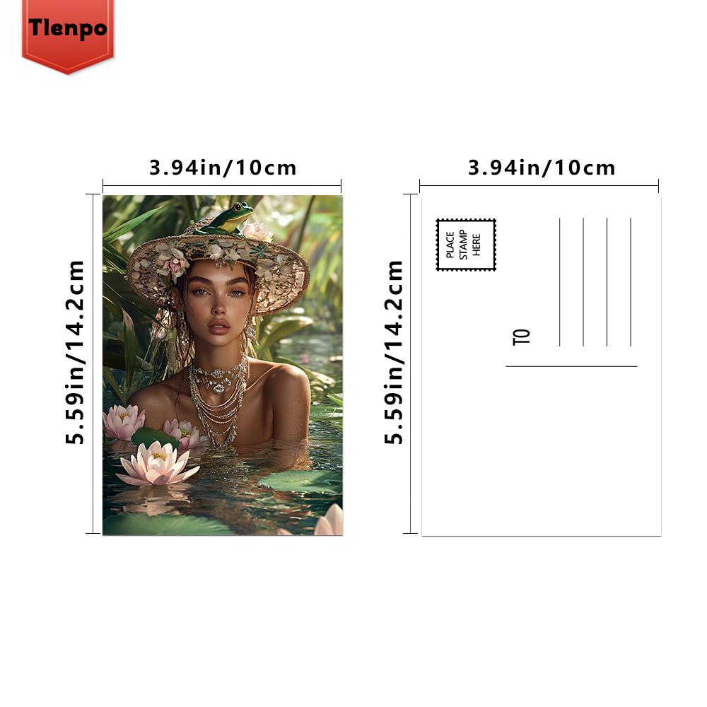 32pcs, Black Postcard, Lotus Flower, Frog, Birthday/Anniversary Gift, Collectible, Suitable for Gift Giving, Can Be Mailed.