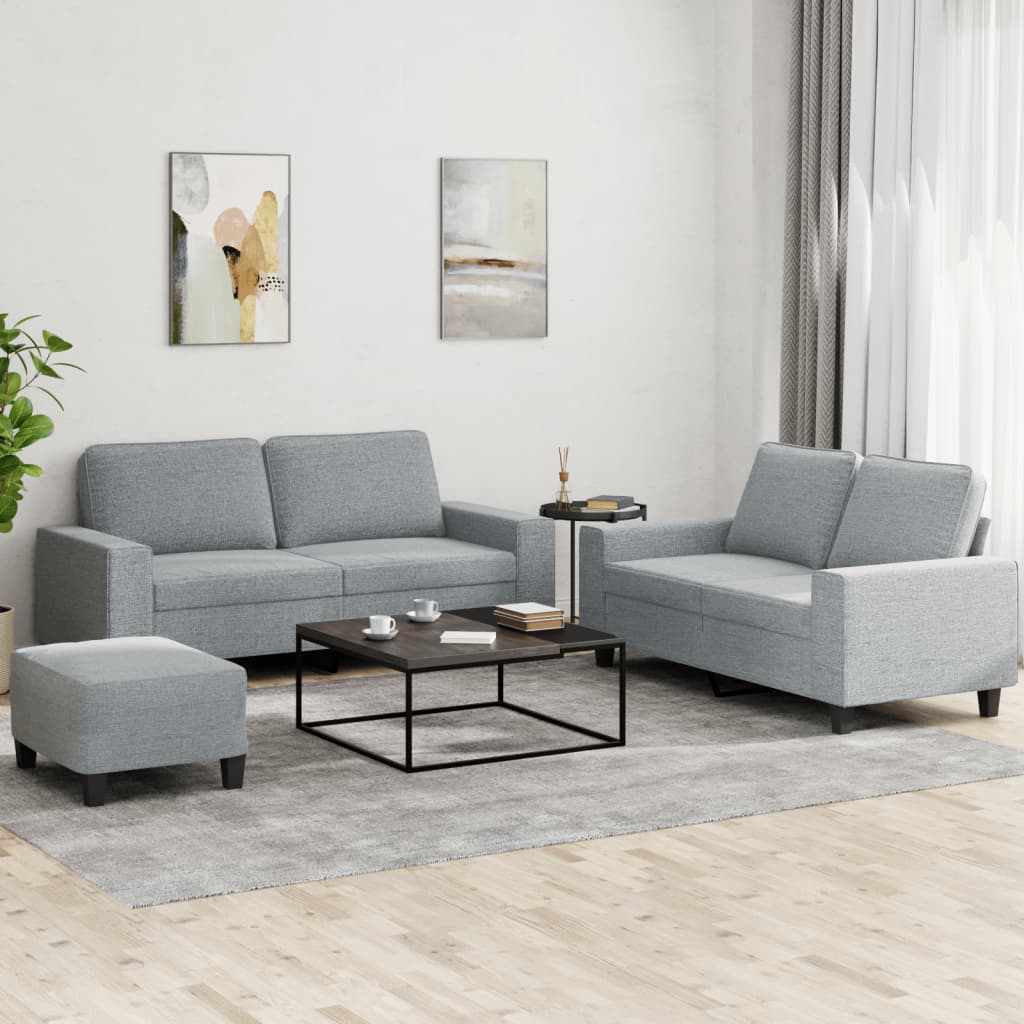 Vidaxl 3-Cz. Living Room Set, Light Grey, Upholstered In Fabric