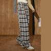 COOLHUT Women's Retro Plaid Drawstring Straight-Leg Pants