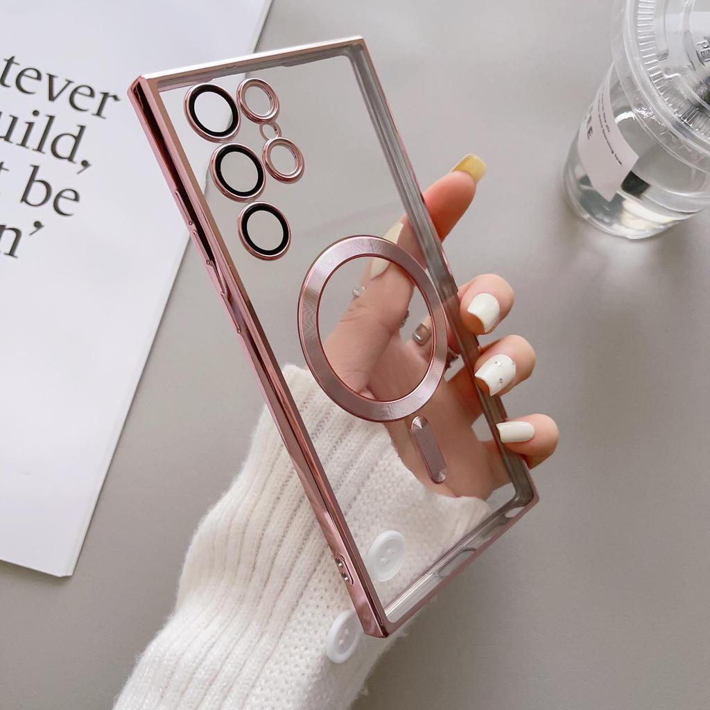 "Samsung S25 Ultra Galwanizowane Magnetyczne Miękkie Etui - Kompatybilne z Magsafe dla S22, S23 Plus - Przezroczysta Pokrowiec Ochronny"