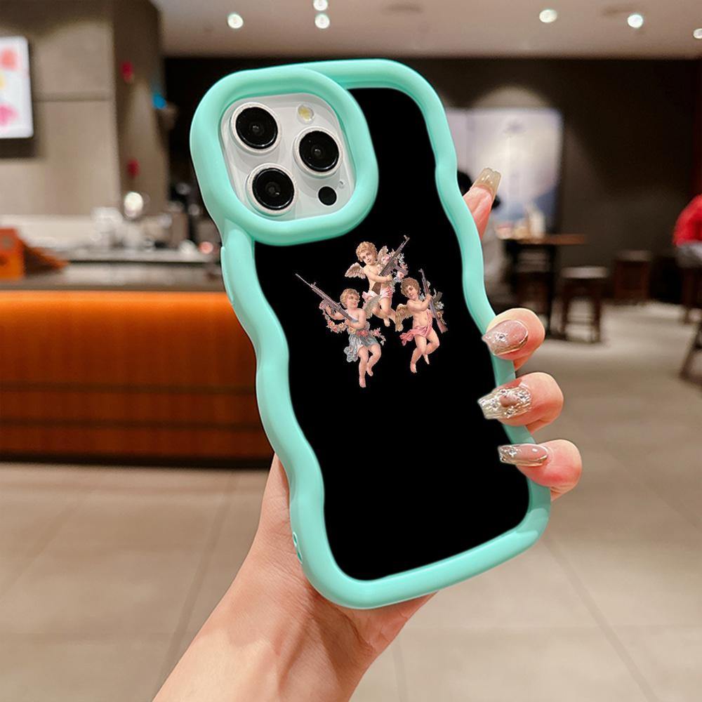 Macaron Soft TPU Phone Case for iPhone 11 12 13 14 15 Pro Max SE X Xs Max XR 6 6s 7 8 14 15 Plus Tecno Camon 19 Realme C35 Cover Ae51 Angel art design