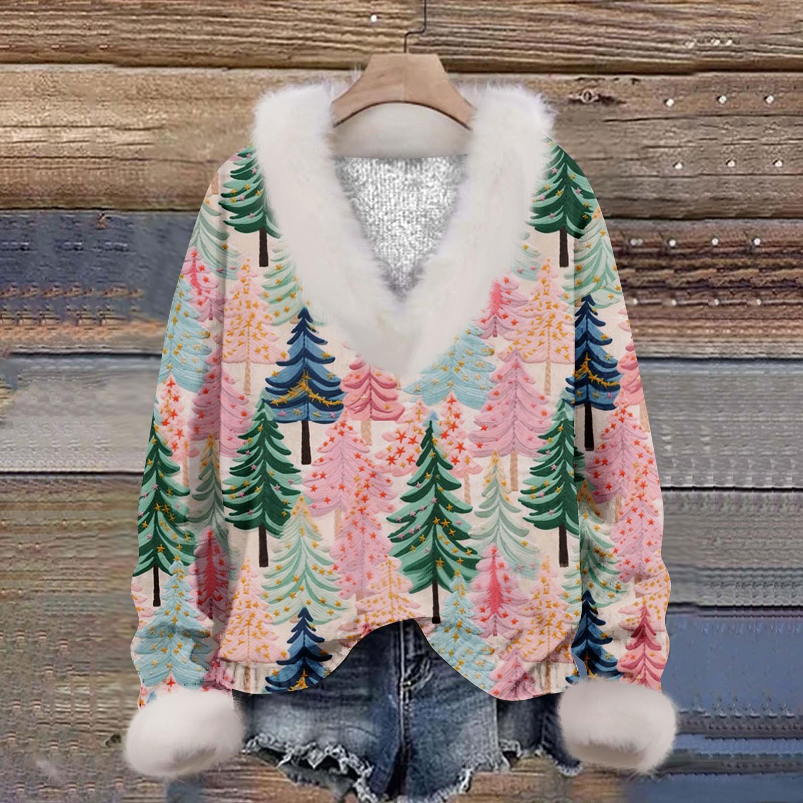 

Женская мода повседневный рождественский принт с длинным рукавом и V-образным вырезом пуловер для волос XXXL розовый