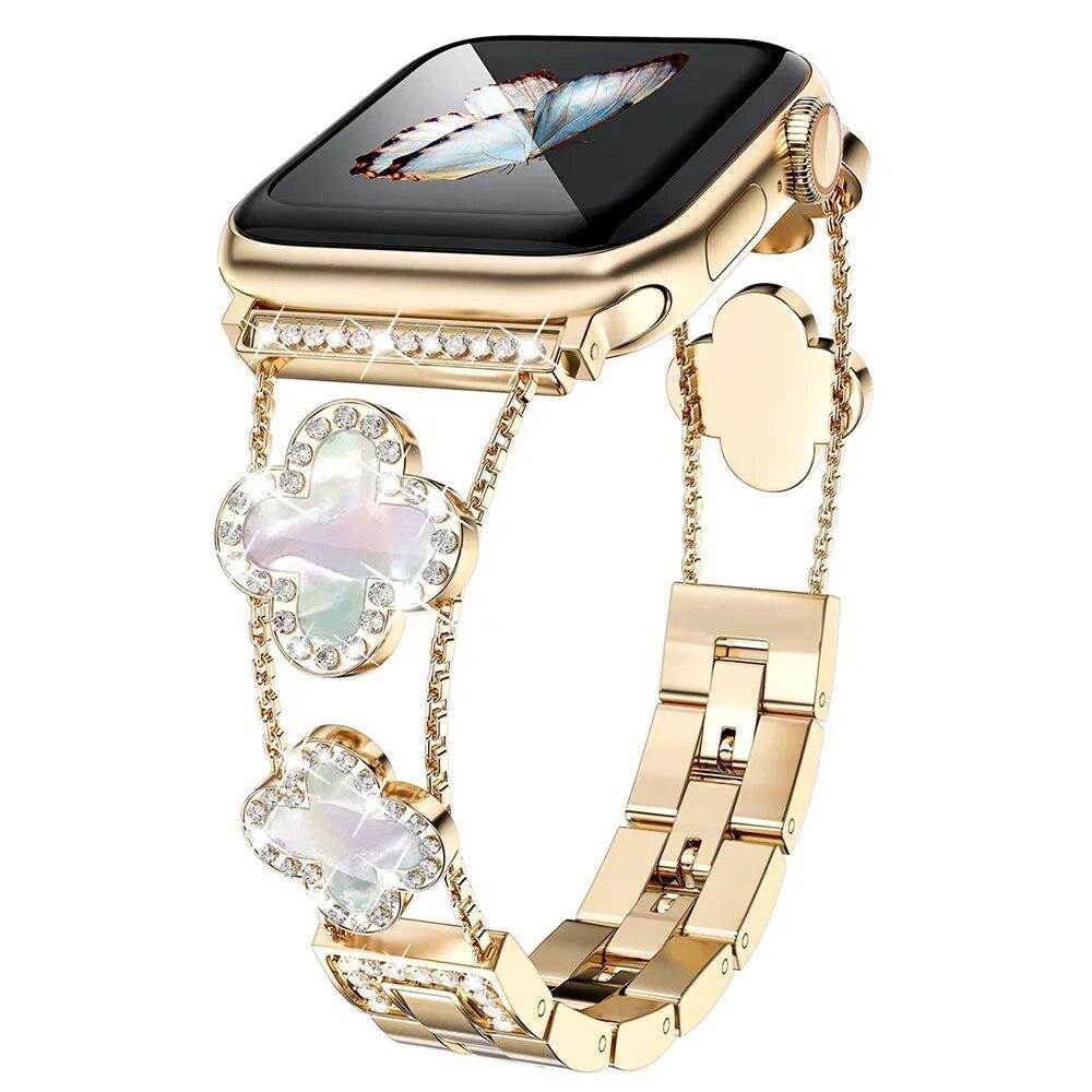 

Женский браслет с бриллиантами, металлический ремешок для часов для Apple Watch Ultra2 49/45/44/42/41/40/38 мм Iwatch Series 8 7 SE 6 5 4 3