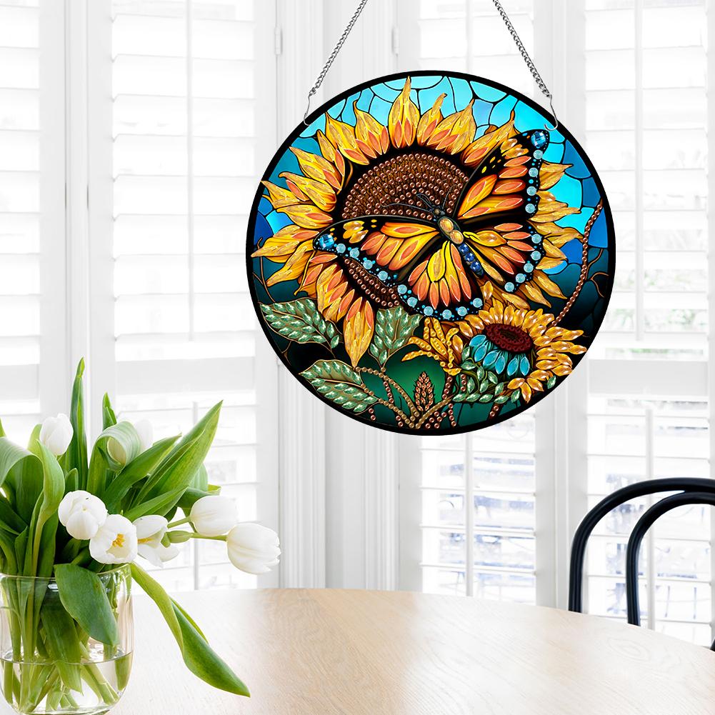 2D/Flat DIY Diamond Painting Set Rhinestone Diamond Art Window Pendants Hanging Diamond Art Kits Wall Decor for Home & Windows