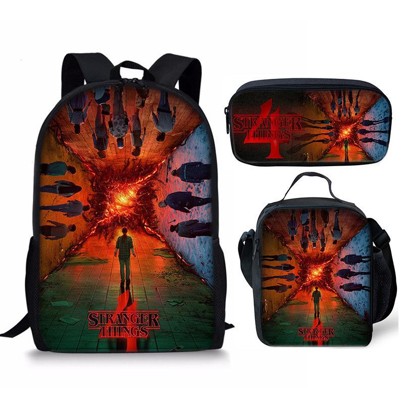 Zaino Stranger Things 4 per Bambini Studenti con Astuccio, Leggero Resistente Cartella Scolastica Borsa a Spalla