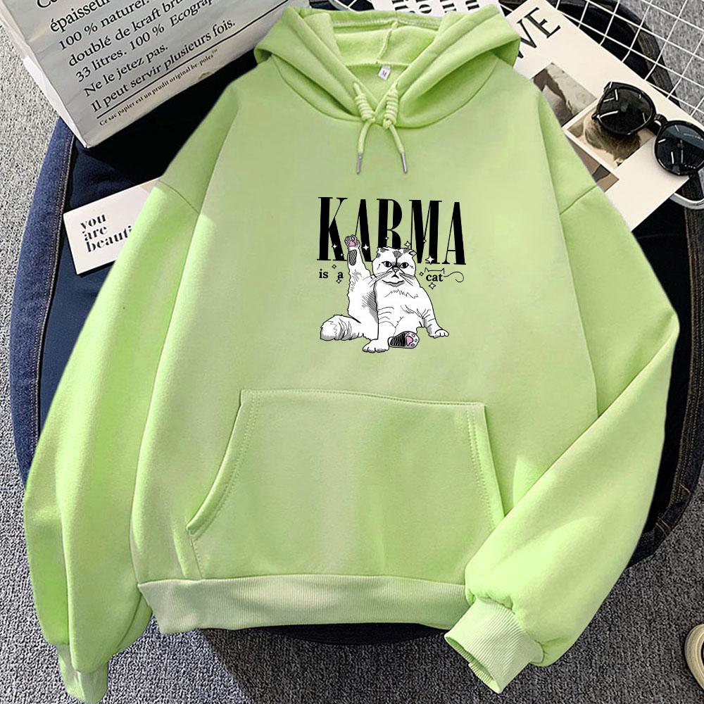The Eras Tour Karma Is A Cat Oversize Sweatshirts Women Fashion Aesthetic Hoodies Anime Long Sleeve High Street Sportwear Unisex